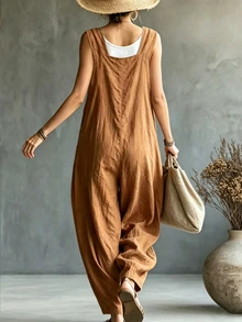 Glimmora Women's Fashion Solid Color Button Strap Pocket Jumpsuit - Yellow - View 2
