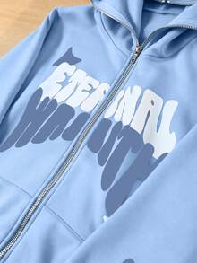 SHEIN Coolqubz 青少年男孩連帽街頭風Y2K字母萬聖節運動衫 - 藍色 - 查看 5