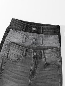 SHEIN Vacaura 3 piezas/Set Pantalones largos de mezclilla para niño preadolescente, Suave, Algodón, Casual, de Moda, Versátil, Cómodo, Minimalista, Cintura Elástica, Clásico 5 Bolsillos Ajuste Slim con Estiramiento, Lavado Negro Gris + Lavado Gris + Lavado Gris Claro, Adecuado para Uso Diario y Vacaciones - Multicolor - Ver 3
