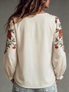 OPHERINE Women's Autumn Casual Floral Print Top - Apricot - View 2