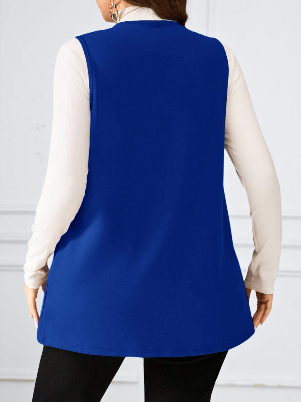 Plus Size Solid Color Sleeveless Loose Pocket Simple Casual Outfits Woman /Vacation In Fall/Winter
