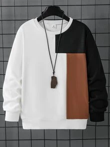 SHEIN Tween Boy Colorblock Casual Versatile Daily Long Sleeve Sweatshirt - Multicolor - View 3
