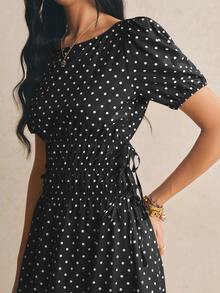 Poéselle Vestido largo casual de mujer con lunares y plisado para fiesta y viaje - Negro - Ver 7