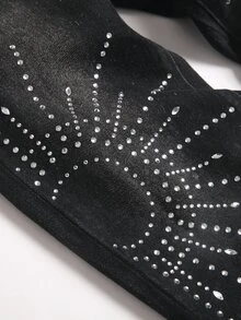 Kids Boys' 2pcs Set Black Denim Casual Long Sleeve Shirt And Pants With Shiny Rhinestone Star & Sun Pattern - Black - View 8