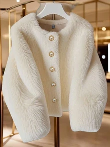 GlowEve CURVE Plus Size Women's New Autumn/Winter Elegant Single-Breasted Plush Jacket - Apricot - View 5