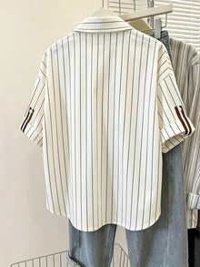 Selamara 女款夏季休閒條紋字母印花襯衫 - 彩色 - 查看 2