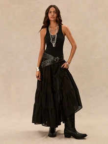 Easelle Vintage Boho Casual Bohemian Waist-Cinched Patchwork Women's Dress Vacation Concert Black Summer - Black - View 5