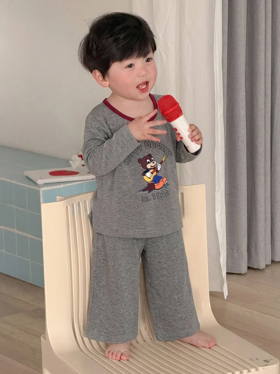 DAZY 嬰兒/幼兒（男童）圓領卡通背心與長褲 2 件套居家服 - 淺灰色 - 查看 1