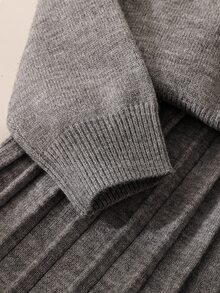 青少年女孩灰色特殊刺繡圓領針織套衫與百褶裙套裝，柔軟舒適，適合日常穿著、外出、旅行、度假、居家、托兒所 - 灰色 - 查看 8