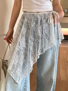 Dazy Plus Plus Size White Sheer Lace Asymmetrical Hem Layered Skirt - White - View 1