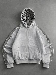 SHEIN Teen Boys Colorblock Plush Hooded Sweatshirt - Grey - View 1