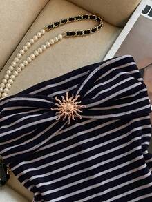 Franclia Women's Summer Casual Striped Metal Decor Tube Top - Black - View 3