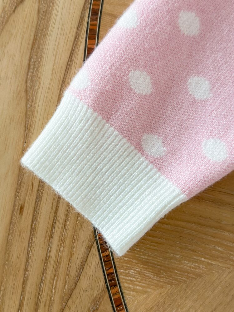 Genkimix Little Girls Polka Dot Knit Cardigan Sweater Dress, Cute Lively Elegant, Soft Fall Winter, Travel Holiday Travel Christmas Halloween Wear - Pink - View 5