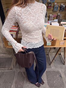 Lavishia Women's Elegant Romantic Autumn/Winter Lace Ruffle Flared Sleeve T-Shirt, Suitable For Wedding, Party, Date, Daily Wear - Apricot - View 5