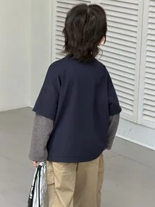 Transformers Evergreen X DAZY Young Boy Loose Casual Straight Leg Striped 2 In 1 Graphic Autumn T-Shirt - Dark Grey - View 2
