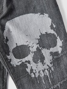 ROMWE Grunge Punk Celana Jeans Flare Wanita Kasual Serbaguna untuk Pemakaian Sehari-hari dengan Saku Kancing - Hitam - View 4
