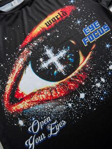 SHEIN 青少年男孩秋季休閒拼色眼睛印花T恤 - 彩色 - 查看 4