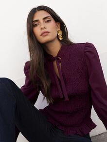 Nöista Deep Purplish-Red Fitted Top ,Ruffles, Softness, Elegance, French Romance. Versatile Piece For The Urban Woman's Wardrobe,Fall/Winter.. - Purple - View 2