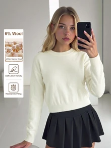 SHEIN Genkimix Kids 時尚休閒甜美櫻桃圖案女童套頭毛衣 - 米色 - 查看 3