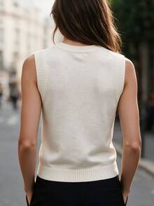 Elafinee Women's Rhinestone Decor Sleeveless Knit Top - Apricot - View 2