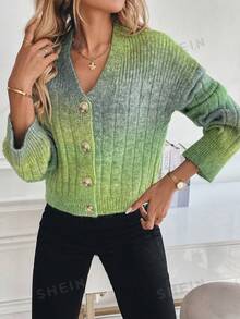 EMERY ROSE Autumn/Winter Casual Gradient Blend Cardigan - Army Green - View 4