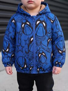 SHEIN 1件男童星星圖案長袖保暖內裡連帽外套 - 寶藍色 - 查看 7