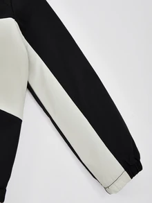 SHEIN Tween Boy Autumn Colorblock Patchwork Hooded Jacket - Black and White - View 6