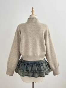 Elamini Sweater Pullover Leher Tinggi Setengah Resleting untuk Wanita, Cocok untuk Musim Gugur/Dingin, Mode Santai, Serbaguna, Minimalis, dan Kasual, Cocok untuk Perjalanan Sehari-hari - Khaki - View 3