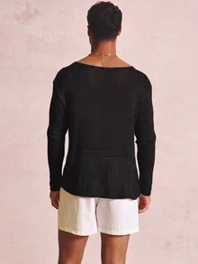 Musero Super Fine Knit V Mock Hem Long Sleeve Top Spring/Summer Essentials - Black - View 4