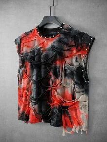 ROMWE MEN Street Life Men's Tie-Dye Rivet Decor Casual Versatile Daily Wear Top - Orange - View 1