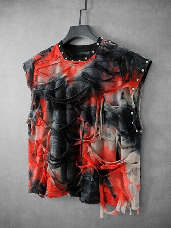 Street Life Herren Batik Nieten Dekor Lässig Vielseitig Alltag Top