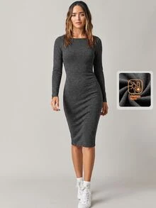 SHEIN BASICS 女款秋冬休閒修身短洋裝 - 淺灰色 - 查看 4