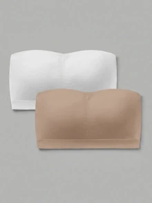SHEIN Girlism Conjunto de 2 piezas de sujetadores y bralettes para niñas preadolescentes, bandeau fruncido simple y cómodo con relleno, versátil para uso diario y desplazamientos - Multicolor - Ver 3