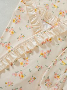 SHEIN 4件組新生兒女嬰禮品可愛長袖花卉連身衣套裝，適合秋季假期 - 黃色 - 查看 8