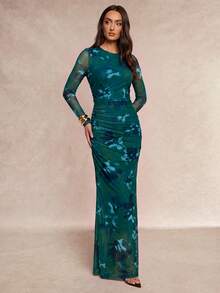 Silquee Women's Elegant Party Bar Dinner Night Floral Print Dress Fall - Green - View 5