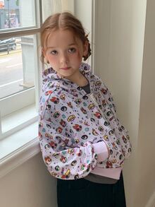 THE POWERPUFF GIRLS X DAZY Tween Girl All-Over Print Hooded Zip-Up Casual Daily Long Sleeve Sweatshirt Fall - Purple - View 4