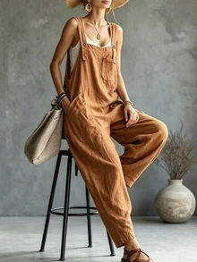 Glimmora Women's Fashion Solid Color Button Strap Pocket Jumpsuit - Yellow - View 6
