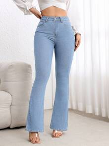 Flexra Casual Washed Flare Leg Denim Jeans - Blue - View 4