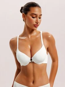 Barelissa 1pc Smooth Seamless Front Closure Push-Up Thin Padded Underwire Comfortable Minimalist Bra - White - View 1