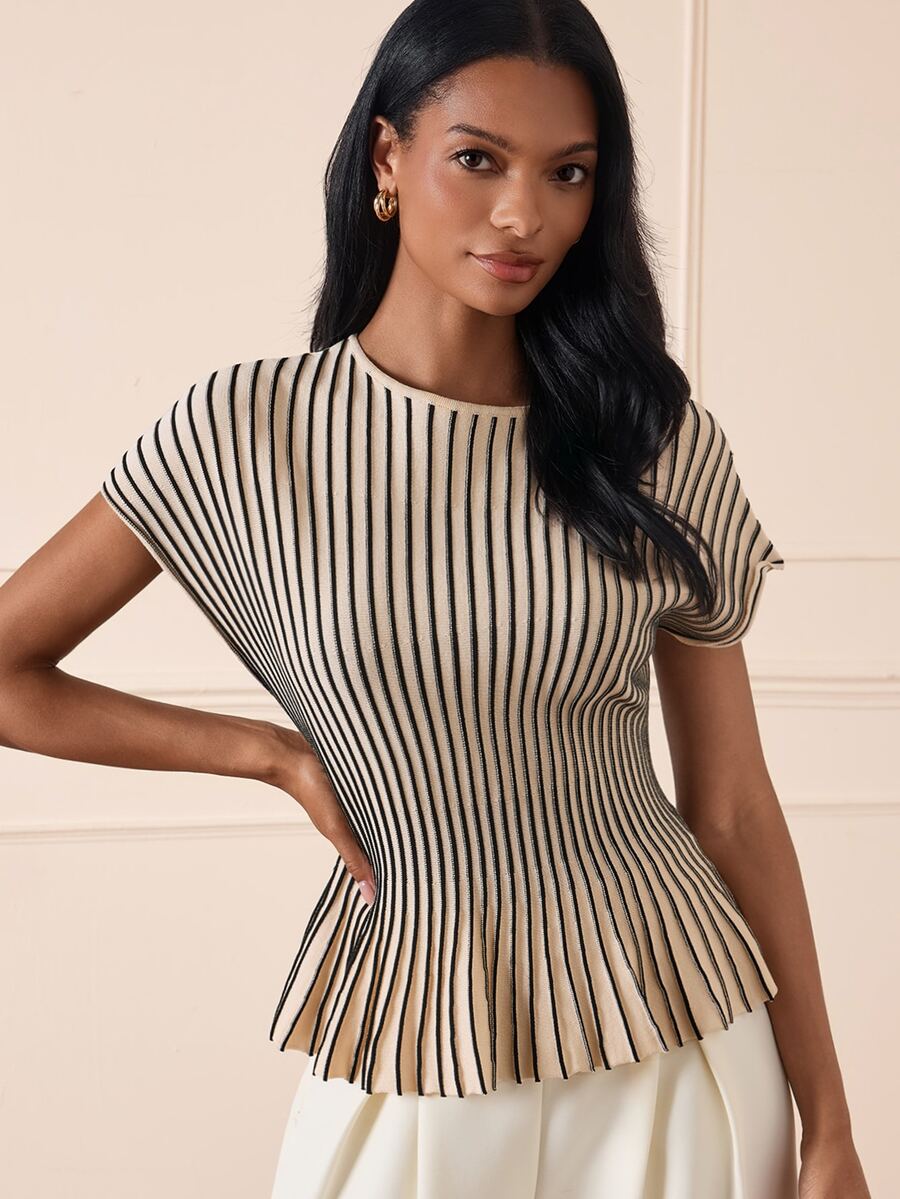 Lilora 女款高級優雅收腰黑白毛衣,高端時尚百搭優雅毛衣,適合通勤、日常休閒、外出、聚會、約會、派對、休閒、遠足、假期、度假、秋冬、假日旅行 - 黑與白 - 查看 1