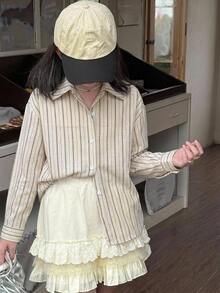 Hapijoa 青少年女孩秋季服飾 青少年女孩) 翻領短袖襯衫 夏季 - 杏色 - 查看 4