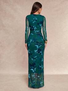Silquee Women's Elegant Party Bar Dinner Night Floral Print Dress Fall - Green - View 2