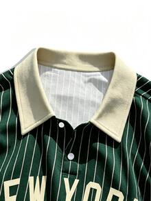 Manfinity EMRG 男士夏季休閒條紋字母印花 Polo 衫 - 彩色 - 查看 3