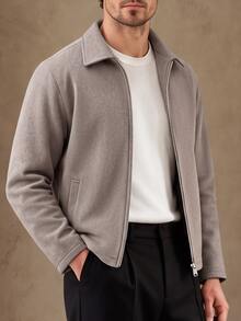 Core Aspect 摩卡色 Harrington 夾克 2026 SS 羊毛混紡拉鍊外套，靜奢老錢風與 90 年代極簡風 - 卡其色 - 查看 4