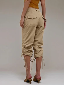 MUSERA Khaki Utility Ruched Leg Tie Capri Pant Summer Autumn Everyday Date Night Holiday Vacation Dazed - Khaki - View 5