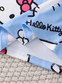 HELLO KITTY AND FRIENDS | SHEIN Tween Girls Cartoon Print Fitted Crew Neck Long Sleeve Top And Pants 2 Pieces Loungewear Set - Baby Blue - View 6