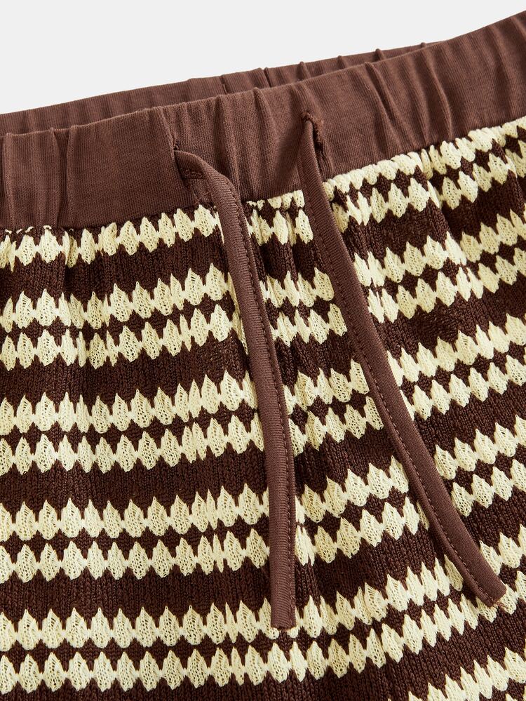 Girlism Tween Girl Tween Girls Pants Autumn Brown Knit Striped Casual Long Pants, Suitable For Daily Fashion Versatility, Back To School Outfit - Coffee Brown - View 4