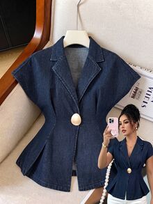 GlowEve Jaket Denim Wanita dengan Gesper Logam untuk Aktivitas Sehari-hari - Biru - View 6
