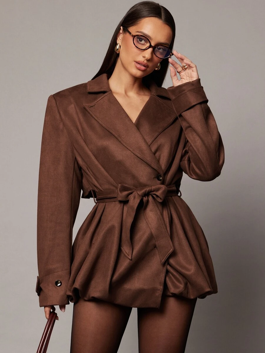 Silquee Women's Solid Color Casual Versatile Daily Wear Long Sleeve Jacket - Brown - View 1