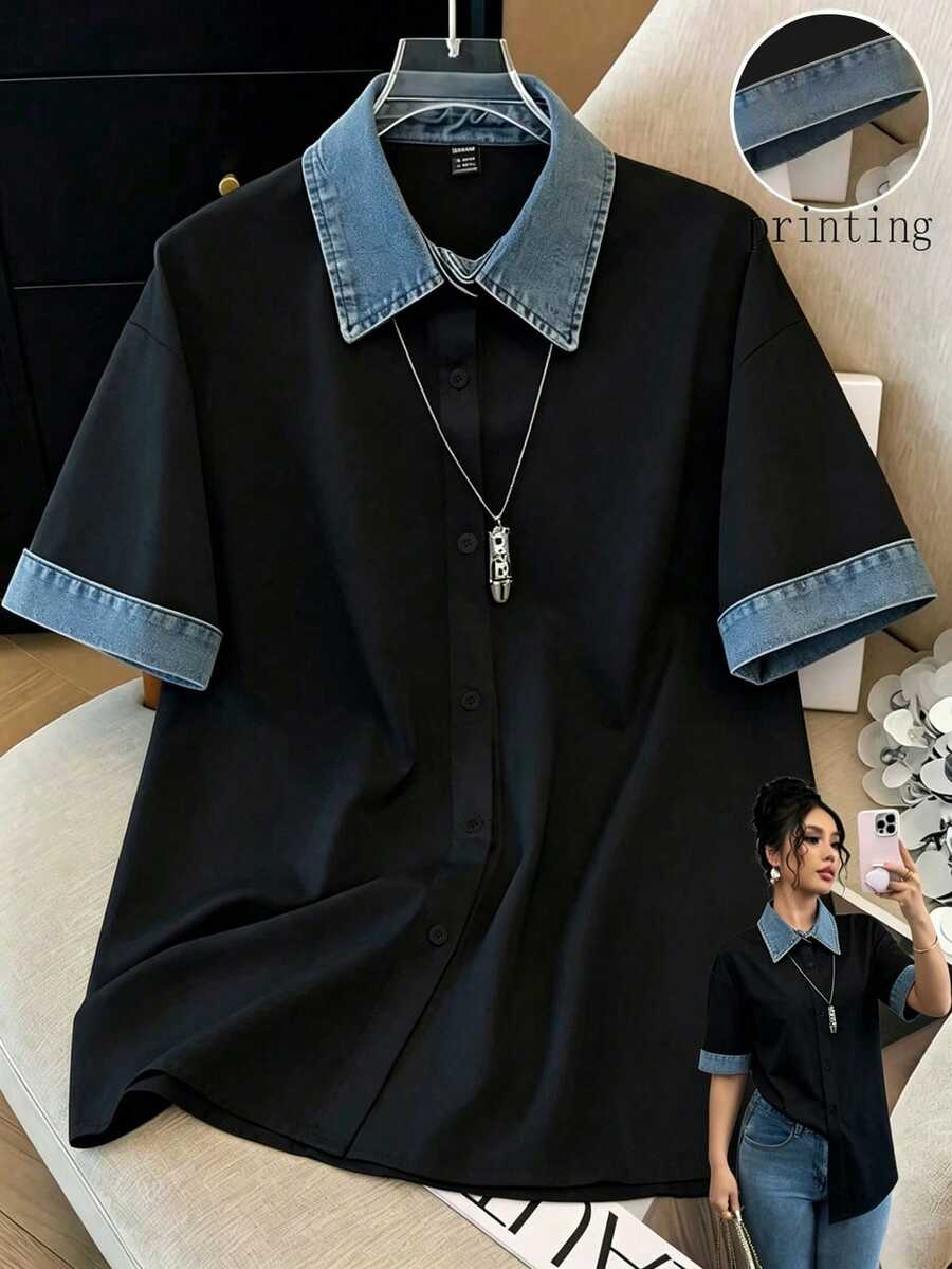 EMERY ROSE 女款夏季服飾，女款優雅派對上衣，女款拼接上衣 - 彩色 - 查看 1